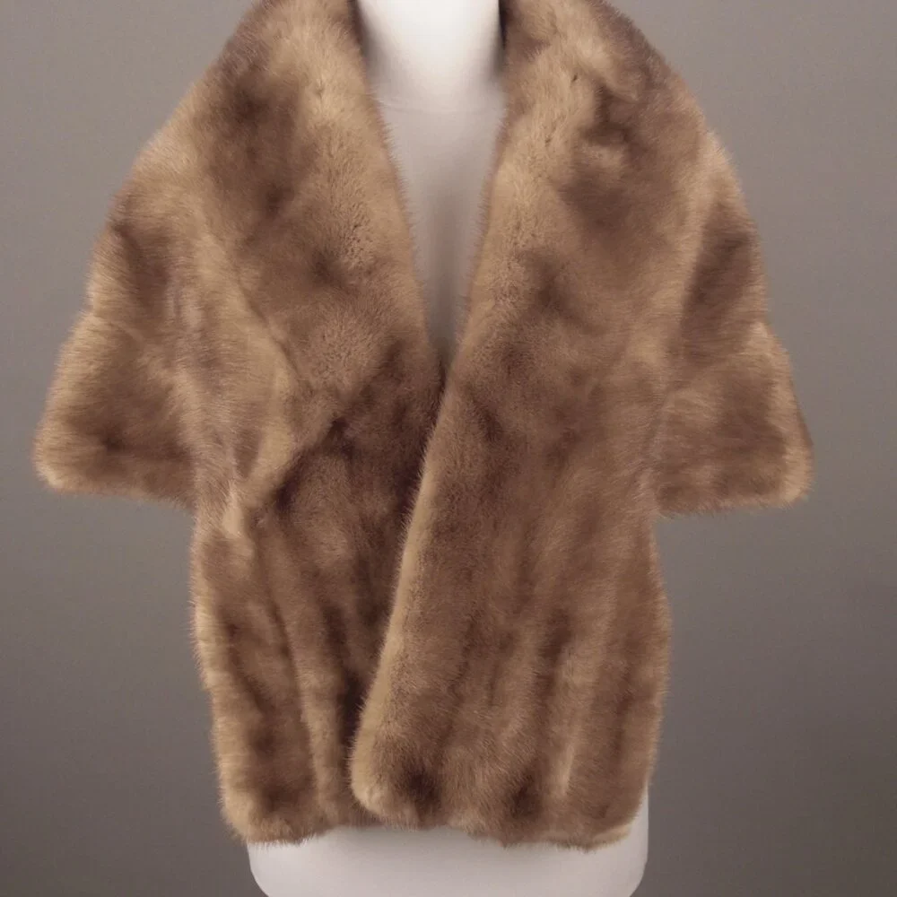 Vintage VTG Genuine Brown Fur Cape Capelet Jacket Stole Evening Winter Wrap - Picture 2 of 2